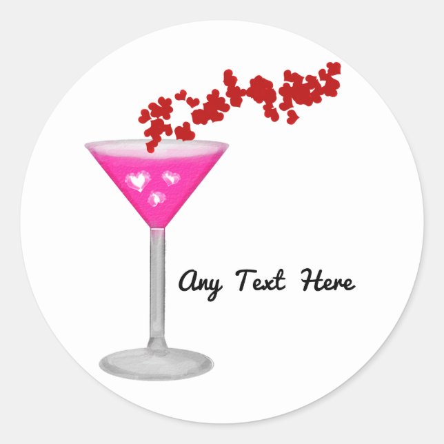 Pink Valentine's Day Cocktail Custom Party Favour Classic Round Sticker (Front)
