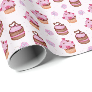 Pink Valentines Day Cupcake Wrapping Paper