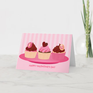 Pink Valentine's Day Cupcakes Holiday Card