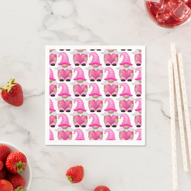  Pink Valentine's Day Gnomes Cute Adorable Napkin (Insitu)