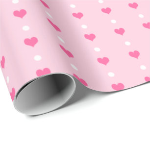 Pink Valentine's Day Hearts And Dots Pattern Wrapping Paper