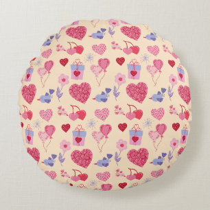 Pink Valentine's Day Icon Pattern Round Cushion
