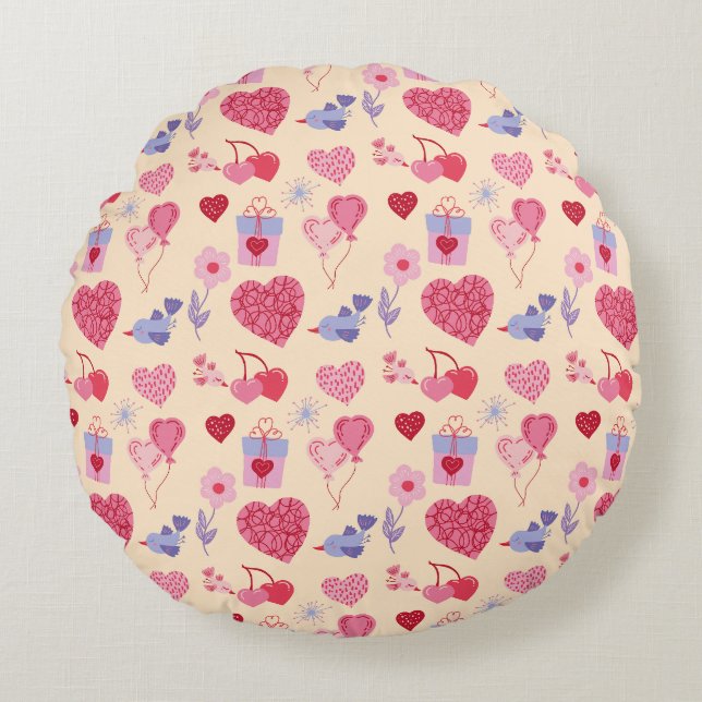 Pink Valentine's Day Icon Pattern Round Cushion (Front)