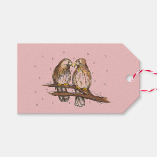 Pink Valentine's Day Lovebird Red Tailed Hawk Bird Gift Tags