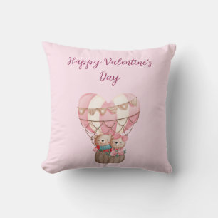 Pink Valentine's Day teddy bear hot air balloon Cushion