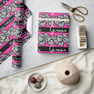 Pink Valentine's Day Zebra Heart Pattern add Name Wrapping Paper