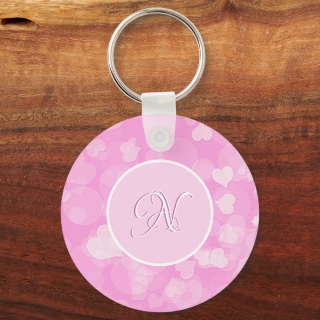 Pink Valentine's Hearts Gift. Text Key Ring (Front)