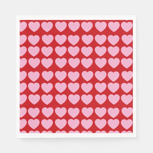 Pink Valentines Hearts on Red Napkin (Front)