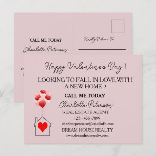 Pink Valentine's Real Estate Marketing Farming  Holiday Postcard