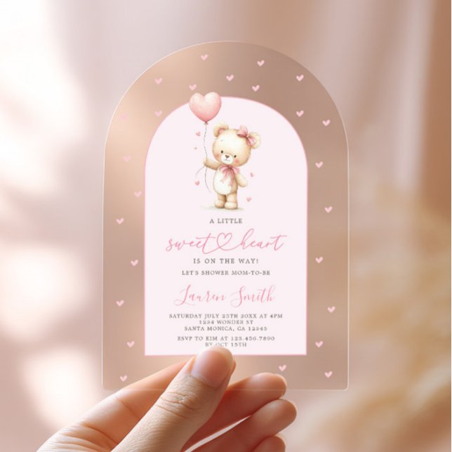 Pink Valentines Teddy Bear Baby Shower Girl Acrylic Invitations (Creator Uploaded)