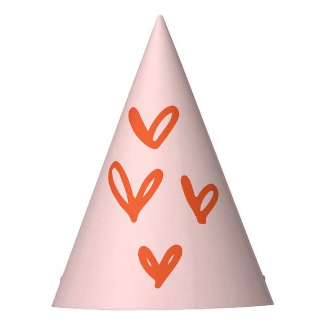 Pink Valentine's Themed Party Hat with Hearts  (Front)