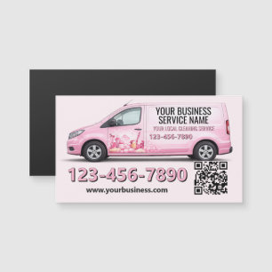 Pink Van Cleaning Service Business Fridge Magnet
