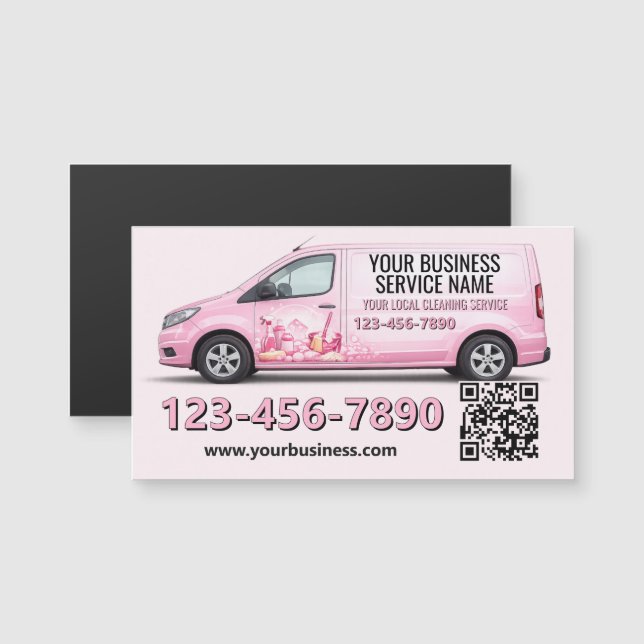 Pink Van Cleaning Service Business Fridge Magnet (Front/Back)
