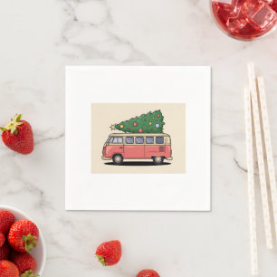 Pink Van with Christmas Tree Napkin