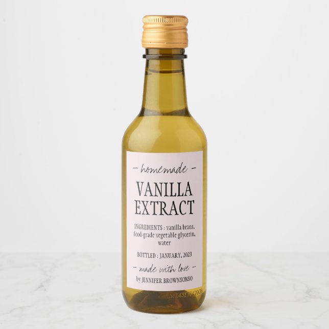Pink Vanilla Extract Bottle Homemade with love Wine Label (Front)