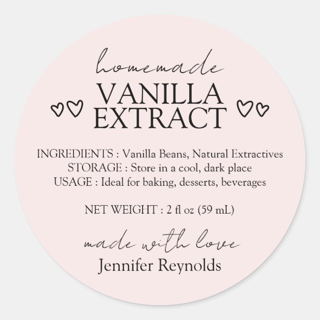 Pink Vanilla Extract with Instructions Classic Round Sticker (Front)