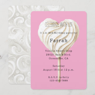 Pink Vanilla Heart Birthday Invitation