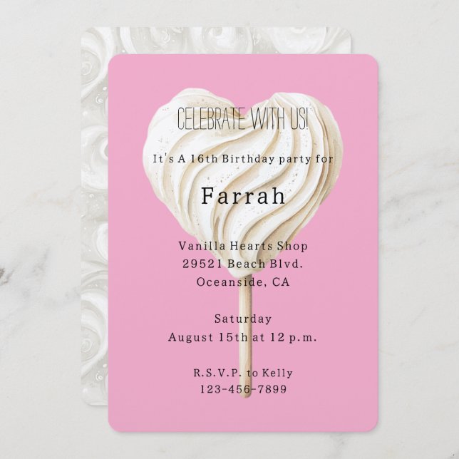 Pink Vanilla Heart Birthday  Invitation (Front/Back)