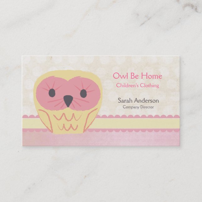 Pink Vanilla Lemon Owl Shabby Chic Business Card (Front)