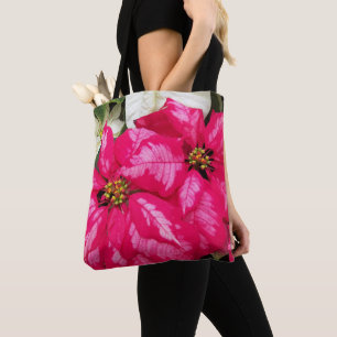 Pink Variegated Poinsettia Holiday Tote Bag