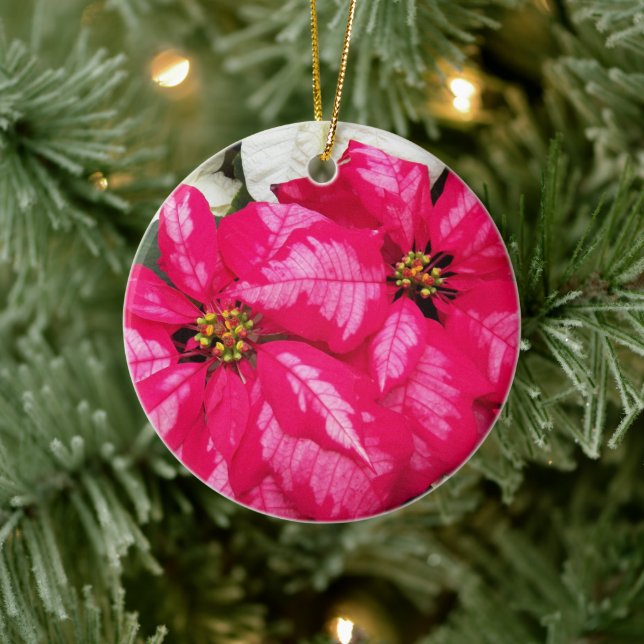 Pink Variegated Poinsettias Holiday Ceramic Tree Decoration (Tree)