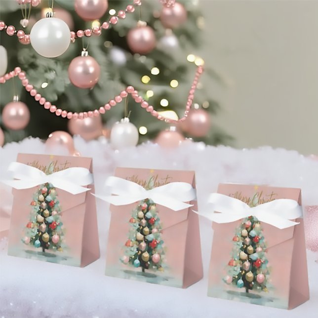 Pink Velvet Christmas Tree Favour Boxes (Beautiful Croquette Festive "Merry Christmas" Favor Boxes )