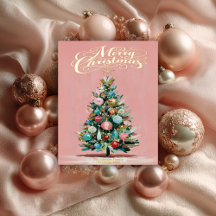 Pink Velvet Christmas Tree Foil Holiday Postcard