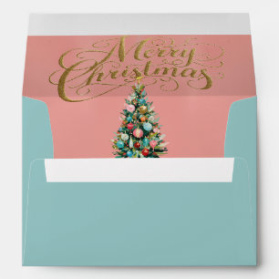 Pink Velvet Christmas Tree Holiday Address  Envelope