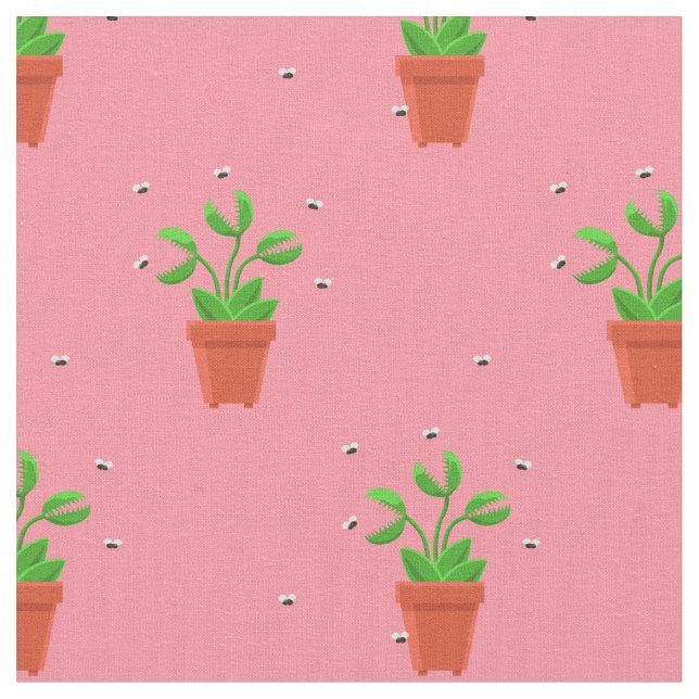 pink venus fly trap fabric (Close Up)