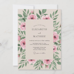 Pink Verdant Botanical Romance Wedding Invitation