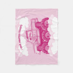 Pink Version I Love Monster Trucks Image Fleece Blanket