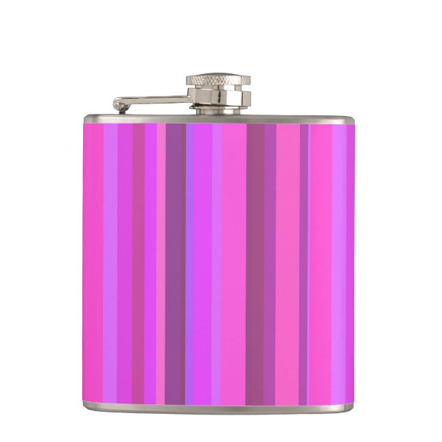 Pink vertical stripes hip flask (Front)