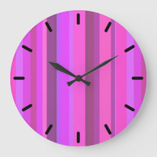 Pink vertical stripes large clock