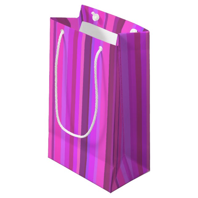 Pink vertical stripes small gift bag (Front Angled)