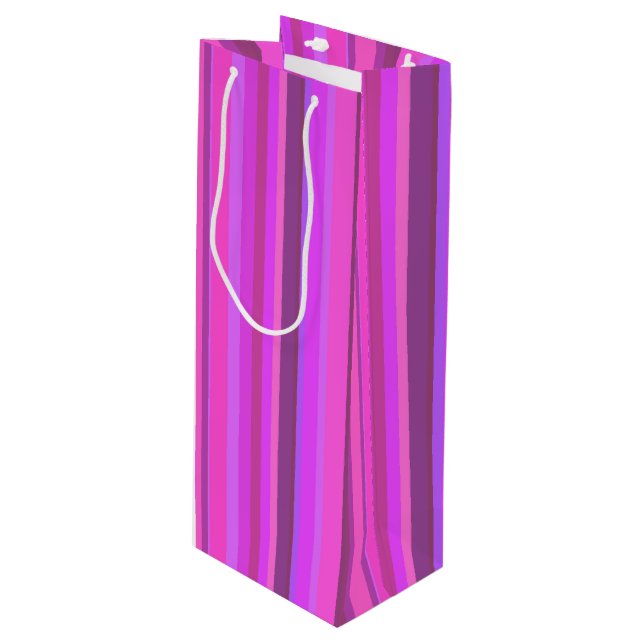 Pink vertical stripes wine gift bag (Front Angled)