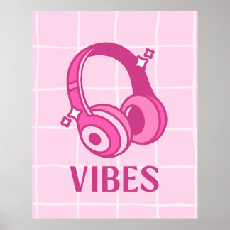 Pink Vibes Headphones Aesthetic 24"x30" Poster