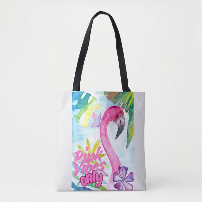 Pink Vibes Only – Pink Flamingo Tote Bag (Front)