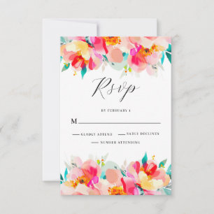 Pink Vibrant Floral Wedding RSVP Card
