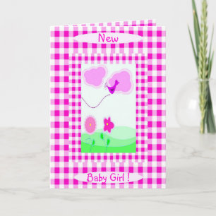 Pink Vichy New Baby Girl Announcement