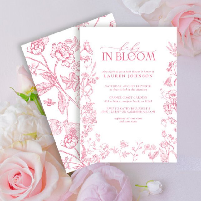 Pink Victorian Floral Elegant Baby In Bloom Invitation (Creator Uploaded)