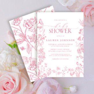 Pink Victorian Floral Elegant Baby Shower Invitation