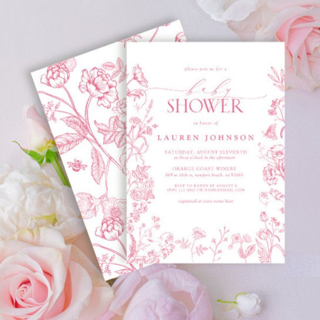 Pink Victorian Floral Elegant Baby Shower Invitation (Creator Uploaded)