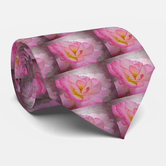 Pink Victorian Rose Tie (Rolled)