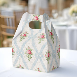 Pink Victorian Roses w/Blue Ribbon Lattice Favour Box