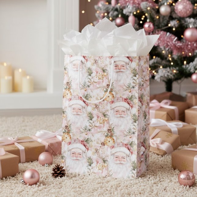 Pink Victorian Santa Claus Christmas Holiday  Medium Gift Bag (Creator Uploaded)