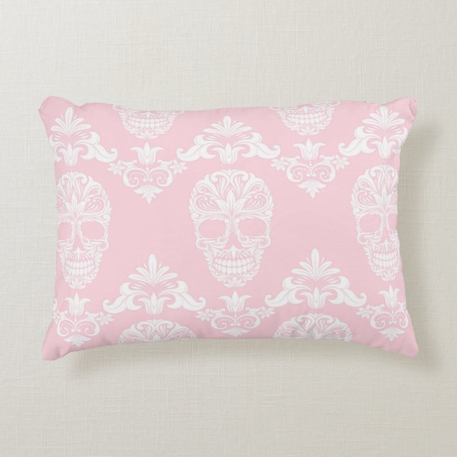 pink victorian skulls decorative cushion (Front)
