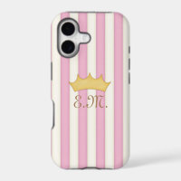 Pink Victorian Stripes Crowned Monogram Princess