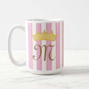 Pink Victorian Stripes Crowned Monogram Princess Coffee Mug