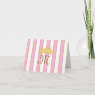 Pink Victorian Stripes Crowned Monogram Thank You Card