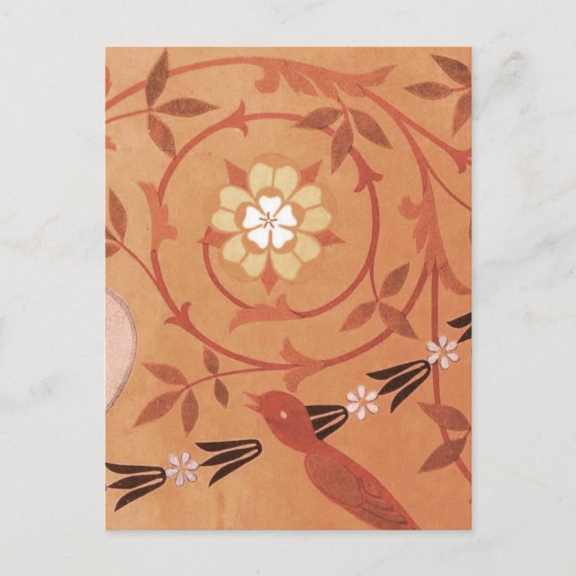 Pink Vine and Vase Textile Postcard (Front)